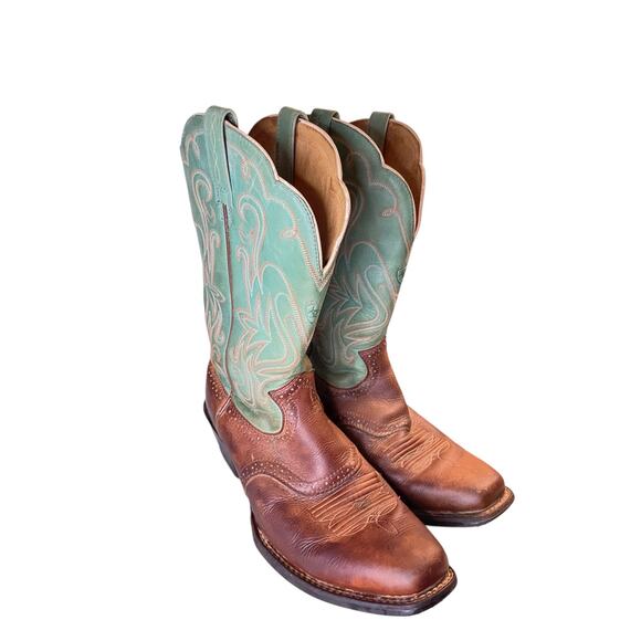 Ariat Brown & Turquoise Leather Western Cowboy Boots size 9 B - Picture 2 of 8
